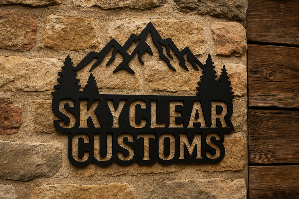 Skyclear Customs logo on a stone wall