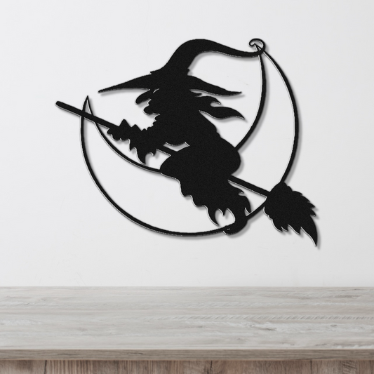 Halloween Moon Witch Metal Sign