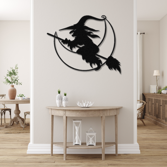 Halloween Moon Witch Metal Sign