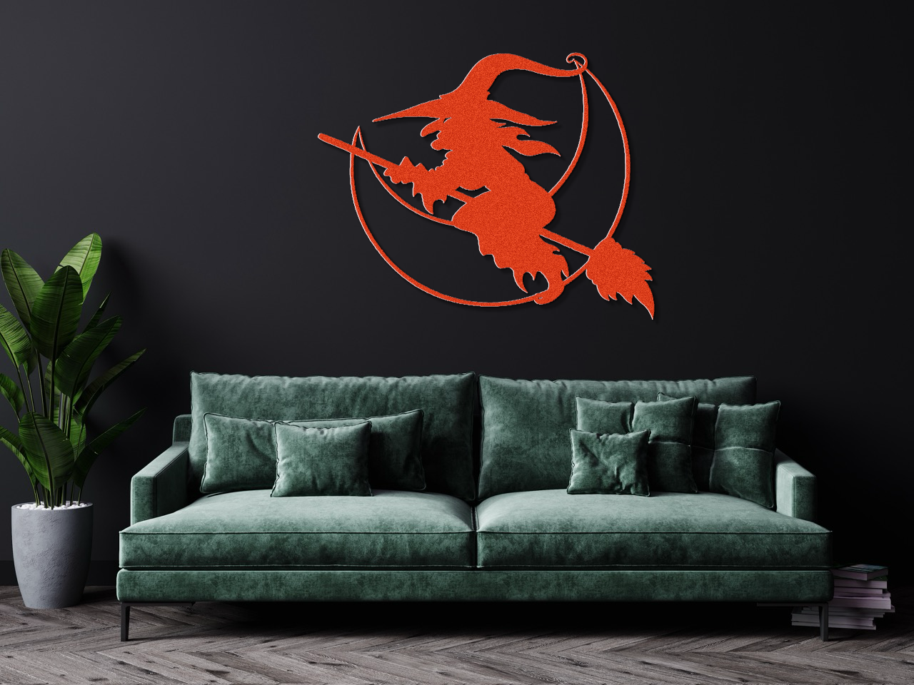 Halloween Moon Witch Metal Sign